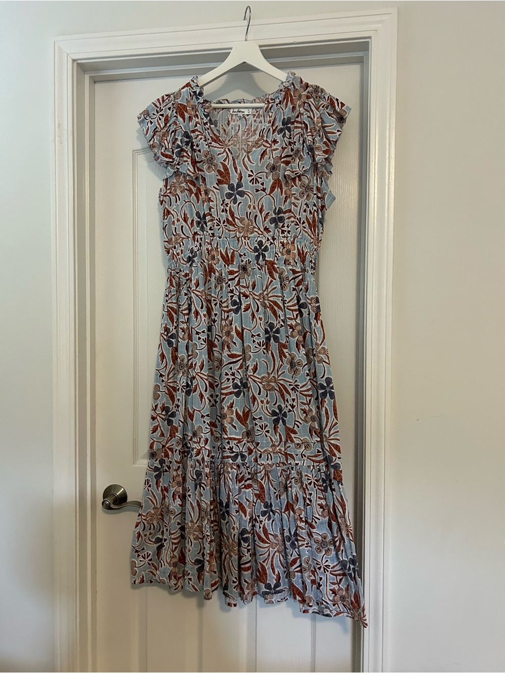 Sam Edelman floral Midi Dress in Light Blue and Rust